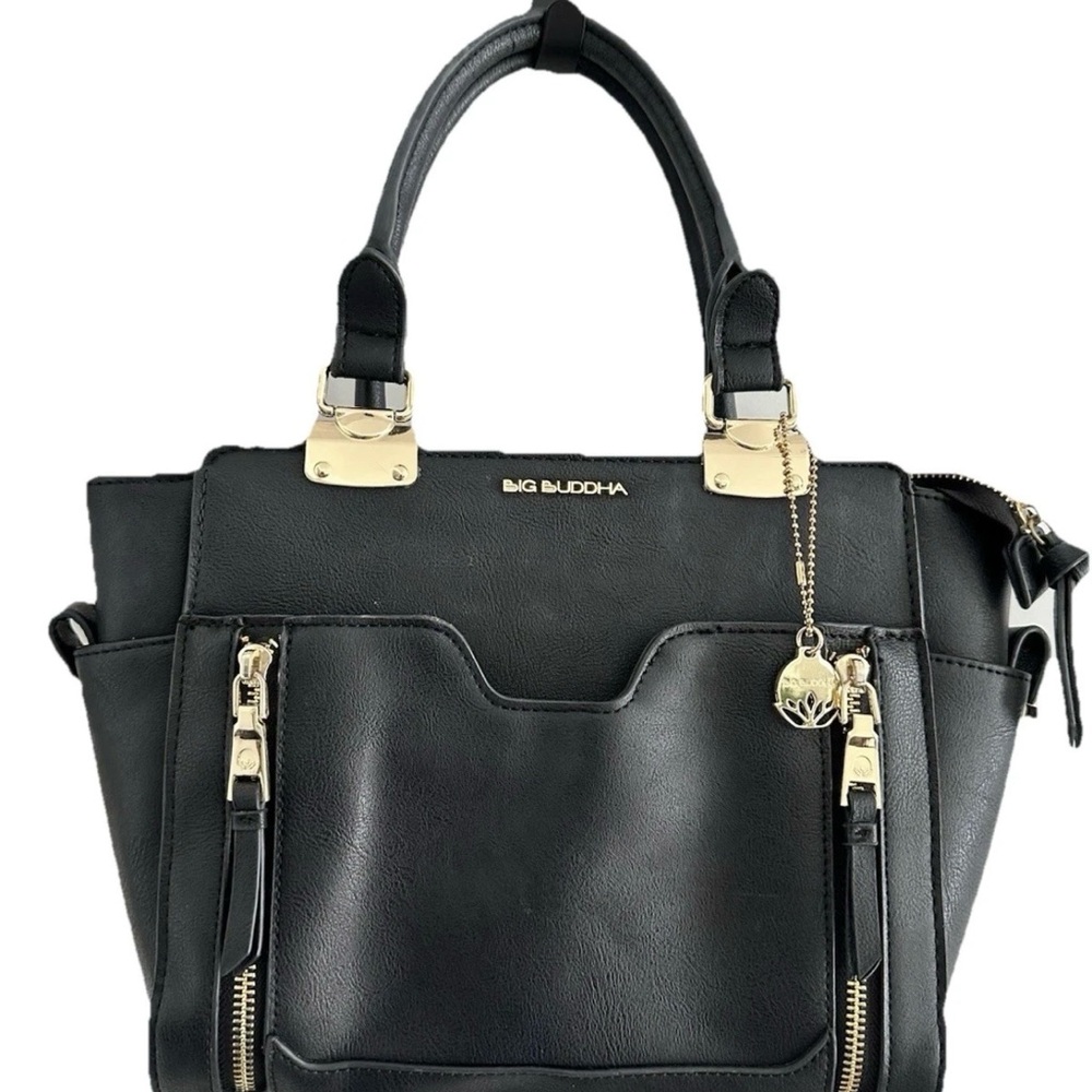 Big Buddha Black Satchel with Gold Accents
